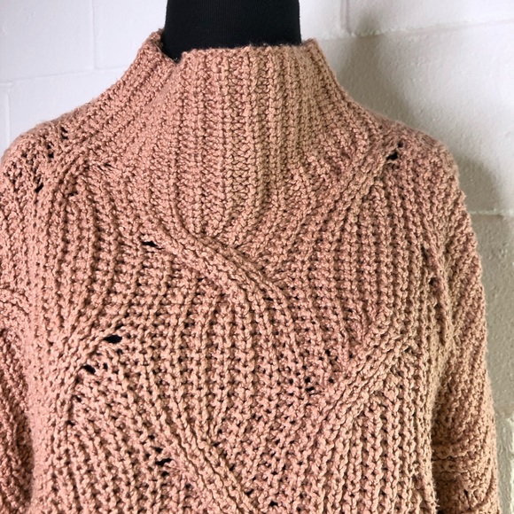 Free People Seasons Change Sweater In Almond Mock Neck Cable Knit - Picture 6 of 10